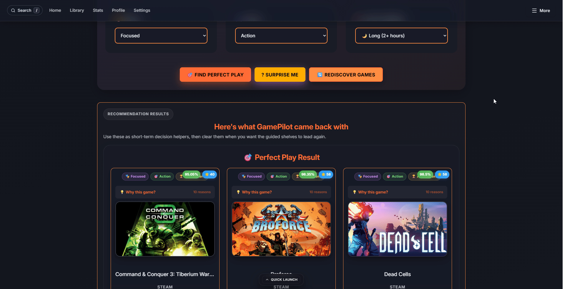 GamePilot Perfect Play recommendations